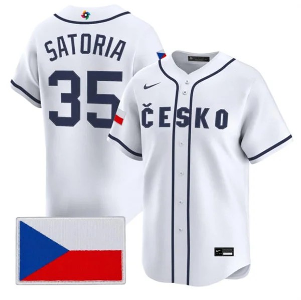 Men's Czech Republic Baseball 35 Ondej Satoria Nike White 2026 World Baseball Classic Jersey