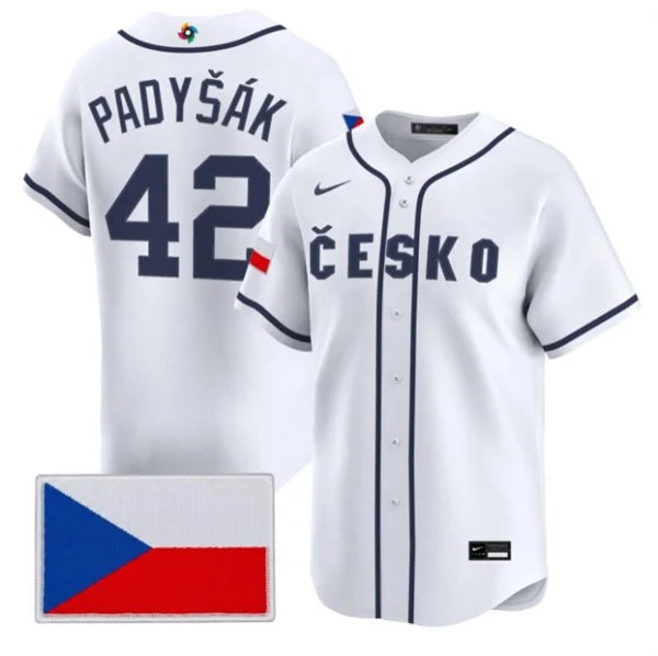 Men's Czech Republic Baseball 42 Daniel Padyk Nike White 2026 World Baseball Classic Jersey