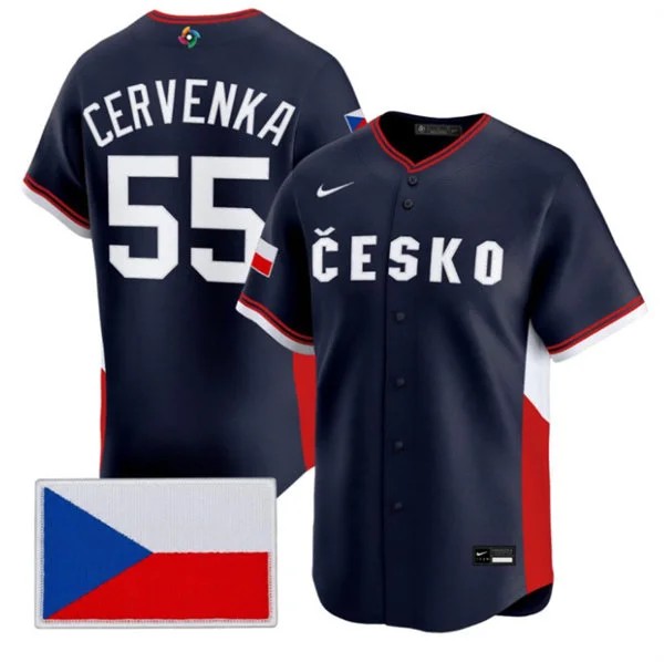 Men's Czech Republic Baseball 55 Martin Cervenka Nike Navy 2026 World Baseball Classic Jersey