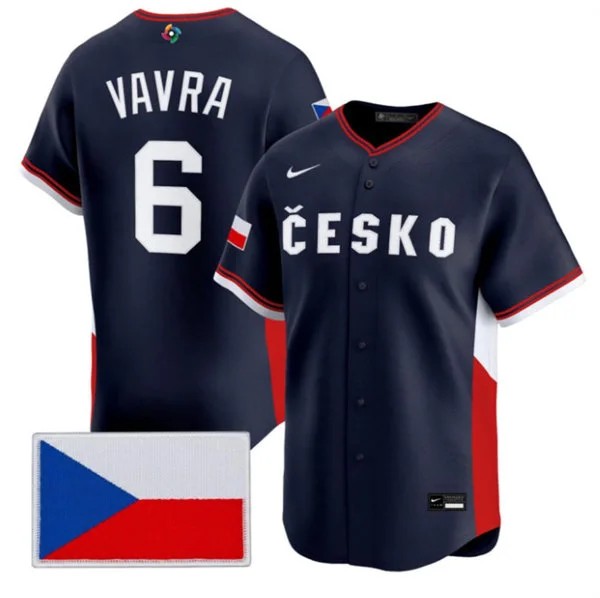 Men's Czech Republic Baseball 6 Terrin Vavra Nike Navy 2026 World Baseball Classic Jersey