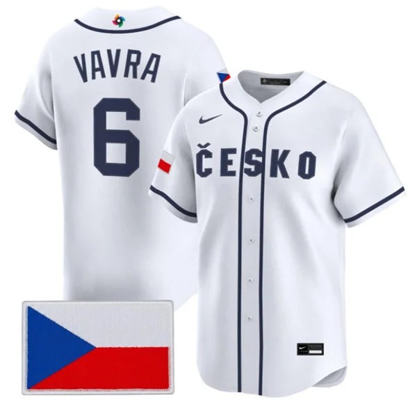 Men's Czech Republic Baseball 6 Terrin Vavra Nike White 2026 World Baseball Classic Jersey