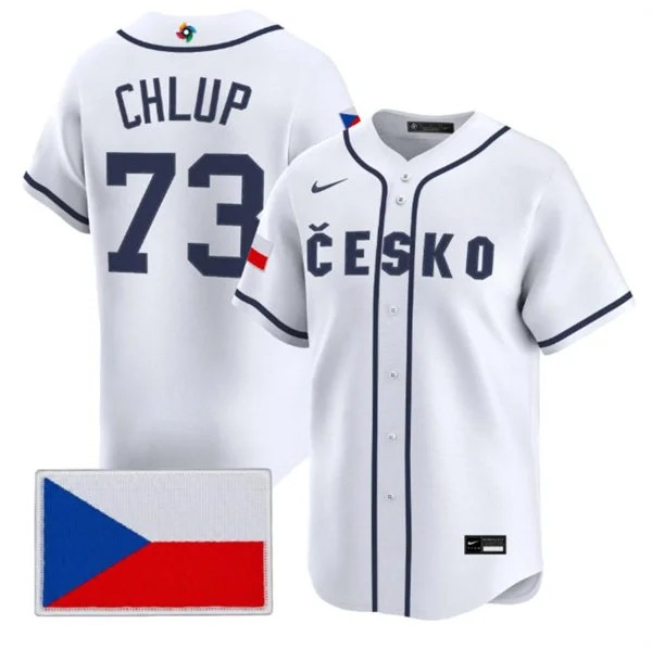 Men's Czech Republic Baseball 73 Marek Chlup Nike White 2026 World Baseball Classic Jersey