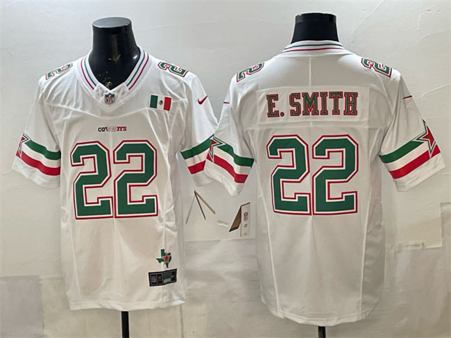 Men's Dallas Cowboys 22 Emmitt Smith 2024 Mexico White F.U.S.E. Stitched Football Jersey
