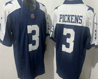 Men's Dallas Cowboys 3 George Pickens Navy Blue Thanksgiving FUSE Vapor Limited Stitched Jersey