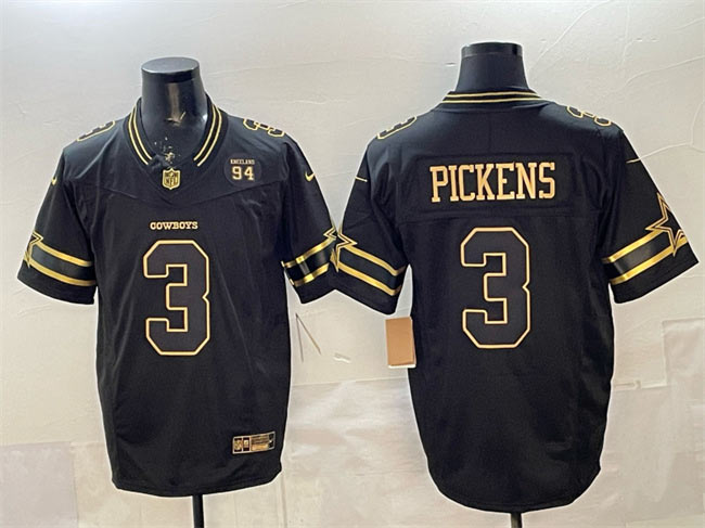 Men's Dallas Cowboys 3 George pickens Black 2025 F.U.S.E. 94 Marshawn Kneeland Memorial Patch Vapor Limited Stitched Football Jersey