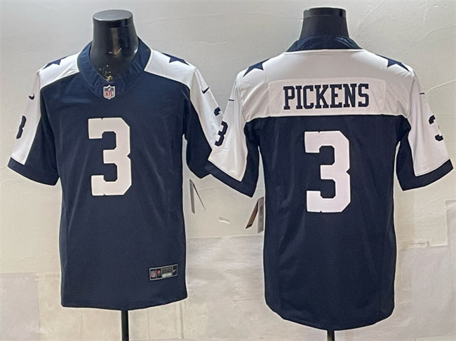 Men's Dallas Cowboys 3 George pickens Navy F.U.S.E. Thanksgiving Vapor Limited Stitched Football Jersey
