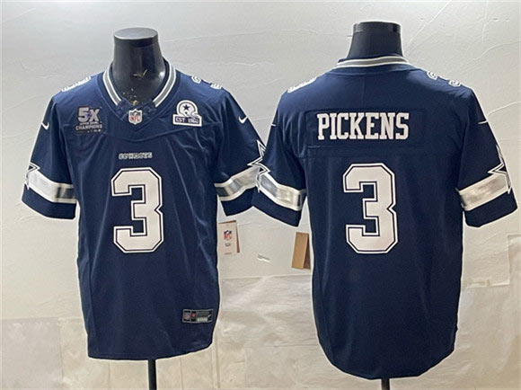 Men's Dallas Cowboys 3 George pickens Navy F.U.S.E. With 5x Super Bowl Champions & Established In 1960 Patch Vapor Limited Football Stitched Jersey