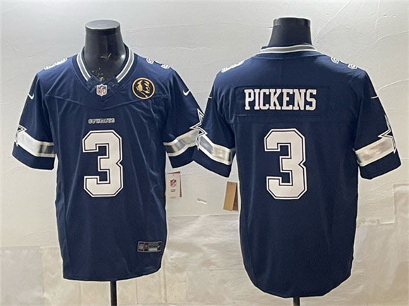 Men's Dallas Cowboys 3 George pickens Navy F.U.S.E. With John Madden Patch Vapor Limited Football Stitched Jersey