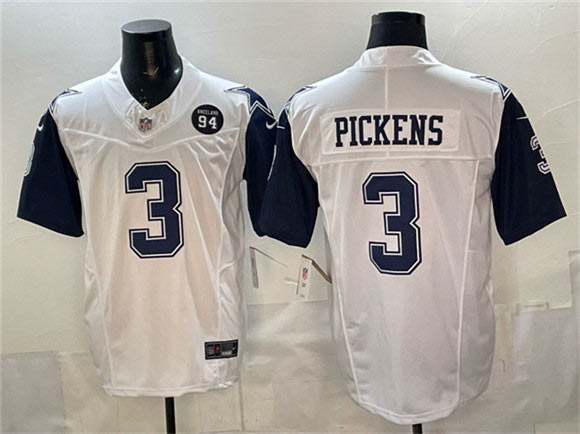 Men's Dallas Cowboys 3 George pickens White F.U.S.E. 94 Marshawn Kneeland Memorial Patch Thanksgiving Vapor Limited Stitched Football Jersey