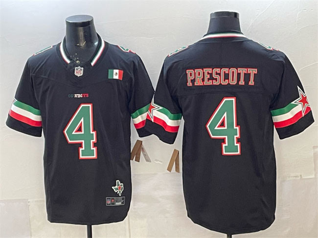 Men's Dallas Cowboys 4 Dak Prescott 2024 Mexico Black F.U.S.E. Stitched Football Jersey