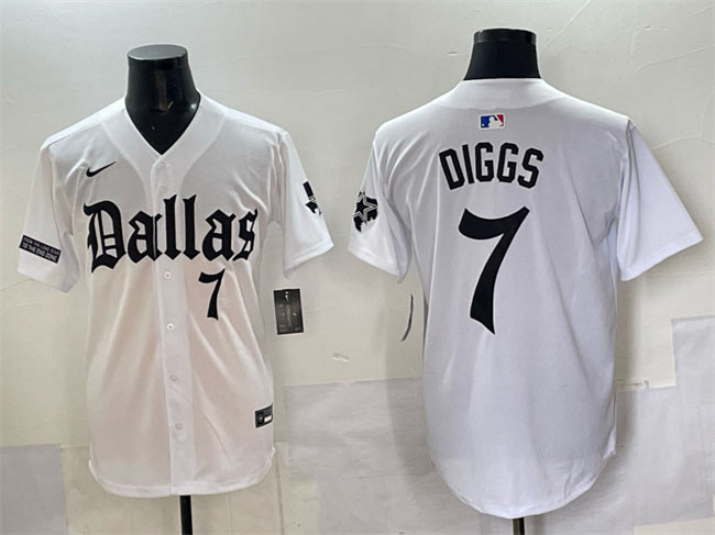 Men's Dallas Cowboys 7 Trevon Diggs White 'Gothic Lone Star Edition' Limited Stitched Baseball Jersey