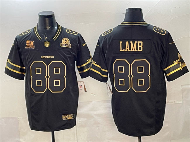 Men's Dallas Cowboys 88 CeeDee Lamb Black Gold 2025 F.U.S.E. With 5x Super Bowl Champions & Established In 1960 Patch Vapor Limited Stitched Football Jersey