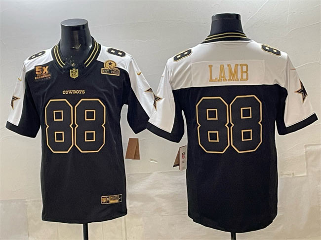 Men's Dallas Cowboys 88 CeeDee Lamb Black Gold F.U.S.E. With 5x Super Bowl Champions & Established In 1960 Patch Vapor Limited Stitched Football Jersey
