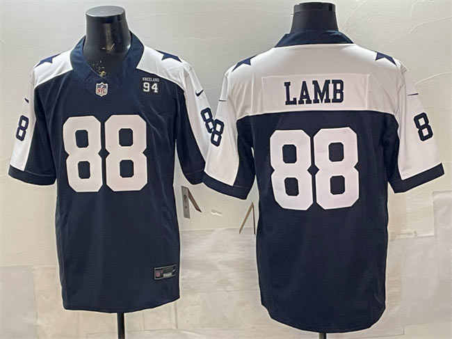 Men's Dallas Cowboys 88 CeeDee Lamb Navy F.U.S.E. 94 Marshawn Kneeland Memorial Patch Vapor Limited Stitched Football Jersey