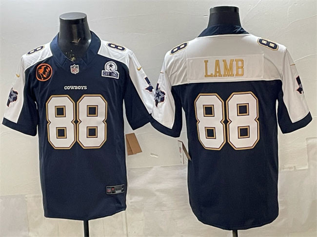 Men's Dallas Cowboys 88 CeeDee Lamb Navy F.U.S.E. With John Madden Patch & Established In 1960 Patch Thanksgiving Vapor Limited Stitched Football Jersey