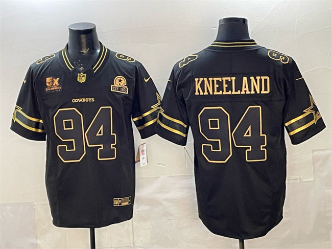 Men's Dallas Cowboys 94 Marshawn Kneeland Black Gold 2025 F.U.S.E. With 5x Super Bowl Champions & Established In 1960 Patch Vapor Limited Stitched Football Jersey
