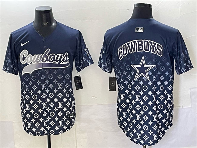 Men's Dallas Cowboys Team Big Logo Navy Limited Stitched Baseball Jersey