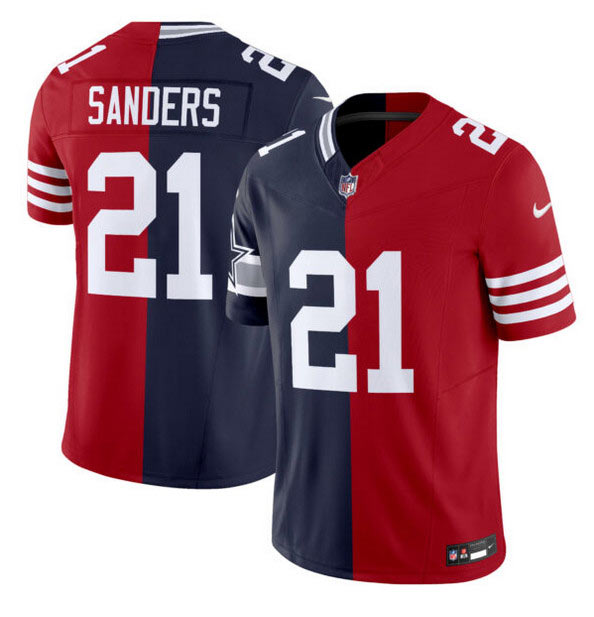 Men's Dallas Cowboys X 49ers 21 Deion Sanders Navy Red Split F.U.S.E. Vapor Limited Stitched Jersey
