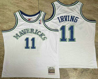 Men's Dallas Mavericks 11 Kyrie Irving White AU Throwback Jersey