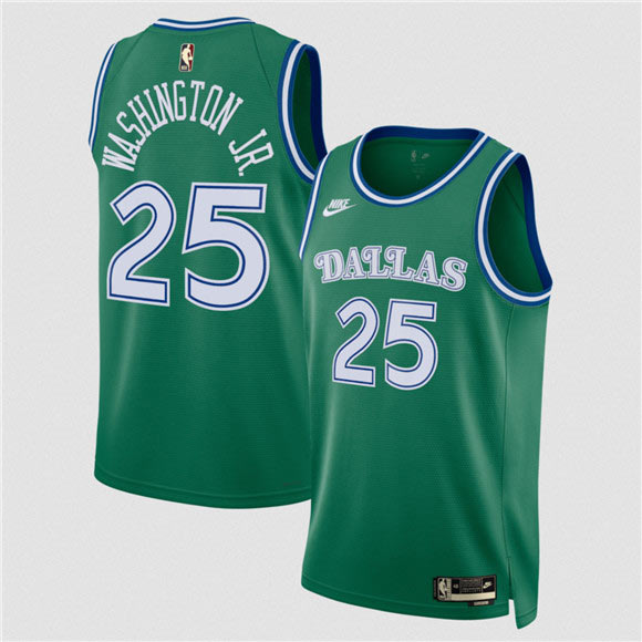 Men's Dallas Mavericks 25 P.J. Washington Green 2025 Classic Edition Stitched Basketball Jersey