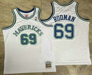 Men's Dallas Mavericks 69 Dennis Rodman White AU Throwback Jersey