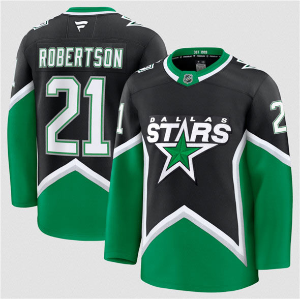 Men's Dallas Stars 21 Jason Robertson Black 2025 26 Alternate Stitched Hockey Jersey