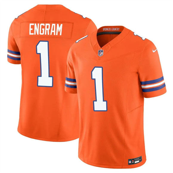Men's Denver Broncos 1 Evan Engram Orange F.U.S.E. Mile High Collection 1977 Throwback Vapor Limited Football Stitched Jersey