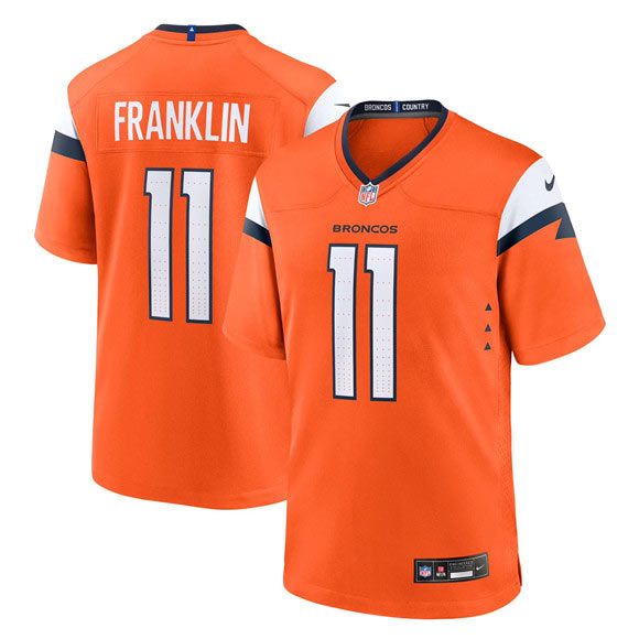 Men's Denver Broncos 11 Troy Franklin Orange 2025 Alternate Football Stitched Game Jersey