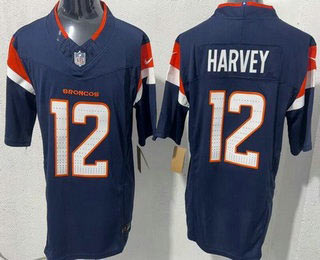 Men's Denver Broncos 12 Rj Harvey Limited Navy FUSE Vapor Jersey
