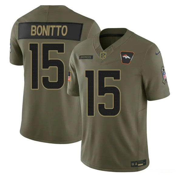 Men's Denver Broncos 15 Nik Bonitto Olive 2025 F.U.S.E. Salute to Service Limited Football Stitched Jersey