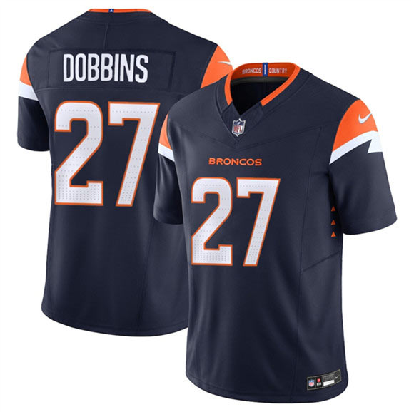 Men's Denver Broncos 27 J.K. Dobbins Navy F.U.S.E. Vapor Limited Football Stitched Jersey