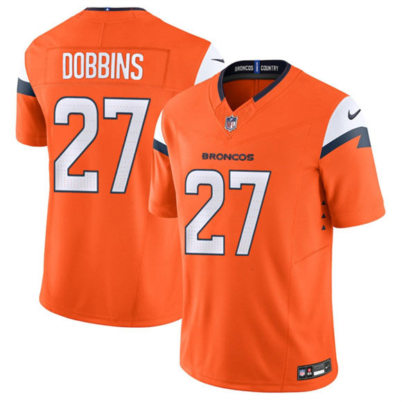 Men's Denver Broncos 27 J.K. Dobbins Orange 2025 F.U.S.E. Vapor Limited Football Stitched Jersey