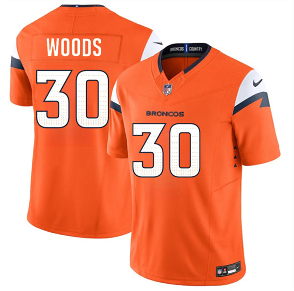 Men's Denver Broncos 30 Mike Woods Orange 2026 F.U.S.E. Vapor Limited Football Stitched Jersey