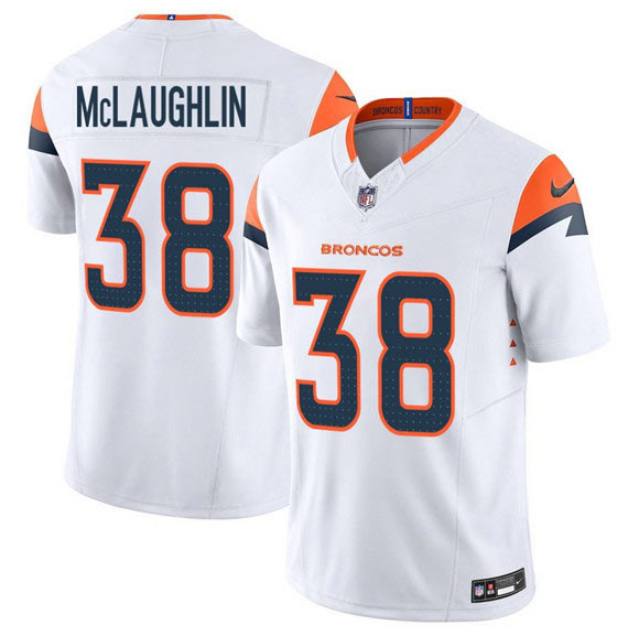 Men's Denver Broncos 38 Jaleel McLaughlin White 2025 F.U.S.E. Vapor Limited Football Stitched Jersey