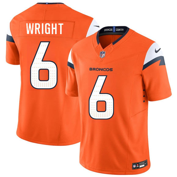 Men's Denver Broncos 6 William Wright Orange 2026 Draft F.U.S.E. Vapor Limited Football Stitched Jersey