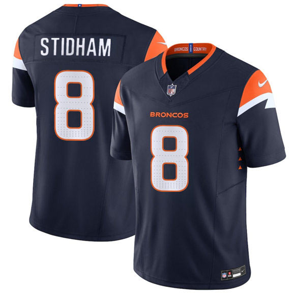 Men's Denver Broncos 8 Jarrett Stidham Navy 2025 F.U.S.E. Vapor Limited Football Stitched Jersey