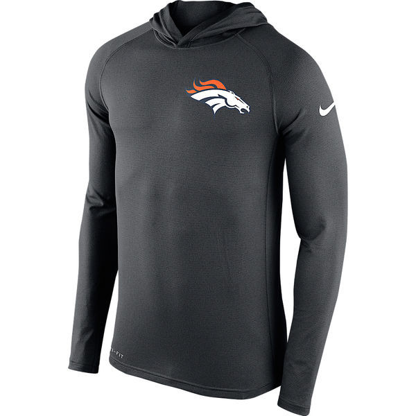 Men's Denver Broncos Charcoal Stadium Touch Hooded Performance Long Sleeve T Shirt