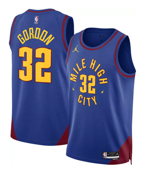 Men's Denver Nuggets 32 Aaron Gordon Blue Statement Edition Stitched Basketball Jersey