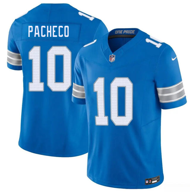 Men's Detroit Lions 10 Isiah Pacheco Blue 2026 F.U.S.E. Vapor Limited Stitched Jersey
