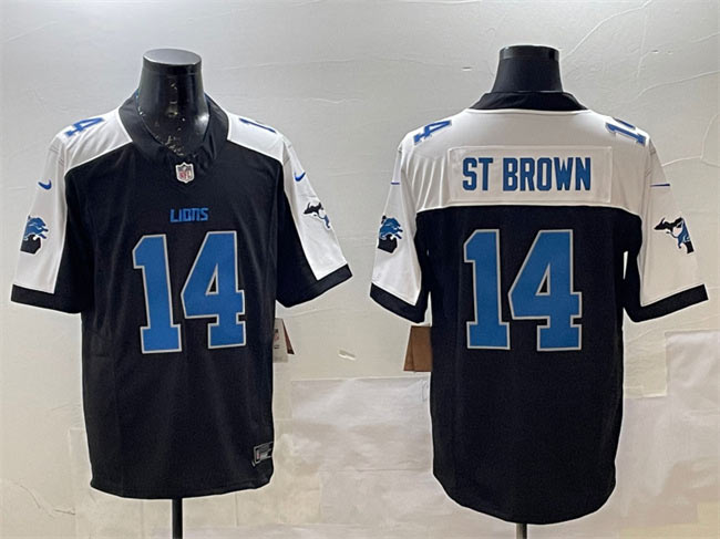 Men's Detroit Lions 14 Amon Ra St. Brown Black Alternate F.U.S.E. 2024 Michigan Patch Vapor Limited Football Stitched Game Jersey