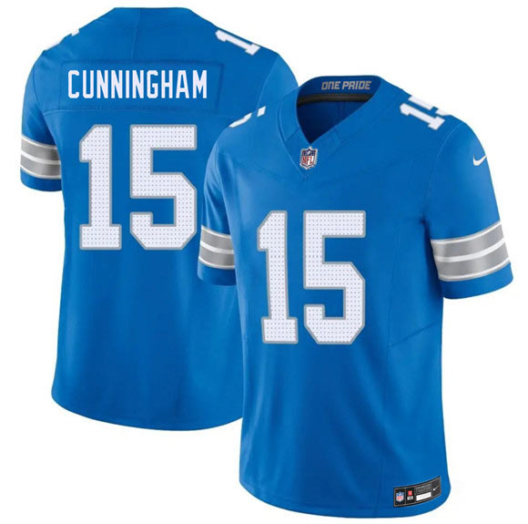 Men's Detroit Lions 15 Malik Cunningham Blue 2026 F.U.S.E. Vapor Limited Football Stitched Game Jersey