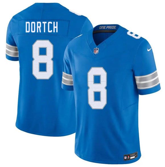 Men's Detroit Lions 8 Greg Dortch Blue 2026 F.U.S.E. Vapor Limited Football Stitched Game Jersey