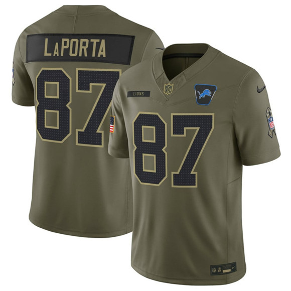 Men's Detroit Lions 87 Sam LaPorta Olive 2025 F.U.S.E. Salute to Service Limited Football Stitched Jersey