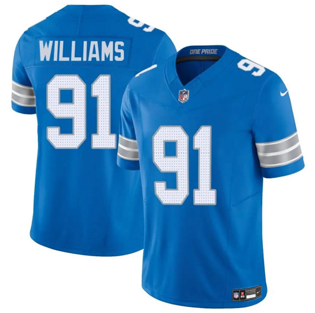 Men's Detroit Lions 91 Tyleik Williams Blue 2025 F.U.S.E. Vapor Limited Football Stitched Game Jersey