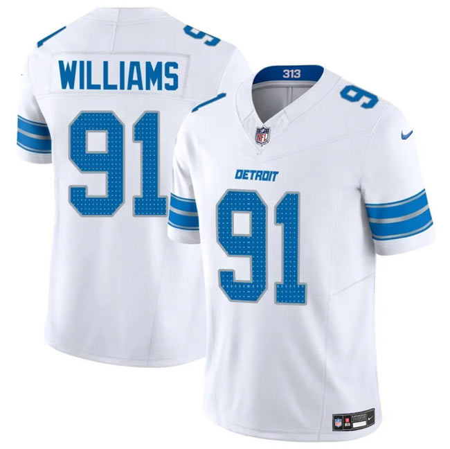 Men's Detroit Lions 91 Tyleik Williams White 2025 F.U.S.E. Vapor Limited Football Stitched Game Jersey