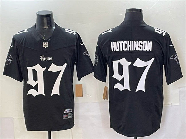Men's Detroit Lions 97 Aidan Hutchinson Black 2025 F.U.S.E. 'Gothic Motor Grit Edition' Vapor Limited Stitched Football Jersey