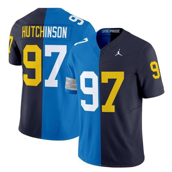 Men's Detroit Lions 97 Aidan Hutchinson Blue Navy Split F.U.S.E. Vapor Limited Football Stitched Jersey