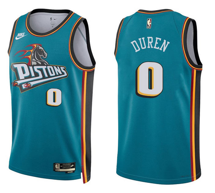 Men's Detroit Pistons 0 Jalen Duren Teal Stitched Basketball Jersey