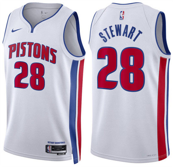 Men's Detroit Pistons 28 Isaiah Stewart White Association Edition Stitched Basketball Jersey