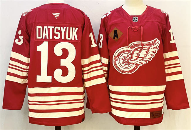 Men's Detroit Red Wings 13 Pavel Datsyuk Red 2025 26 With A Patch Centennial Premium Stitched Hockey Jersey